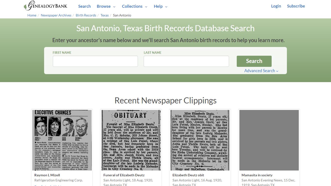 San Antonio Birth Records - GenealogyBank